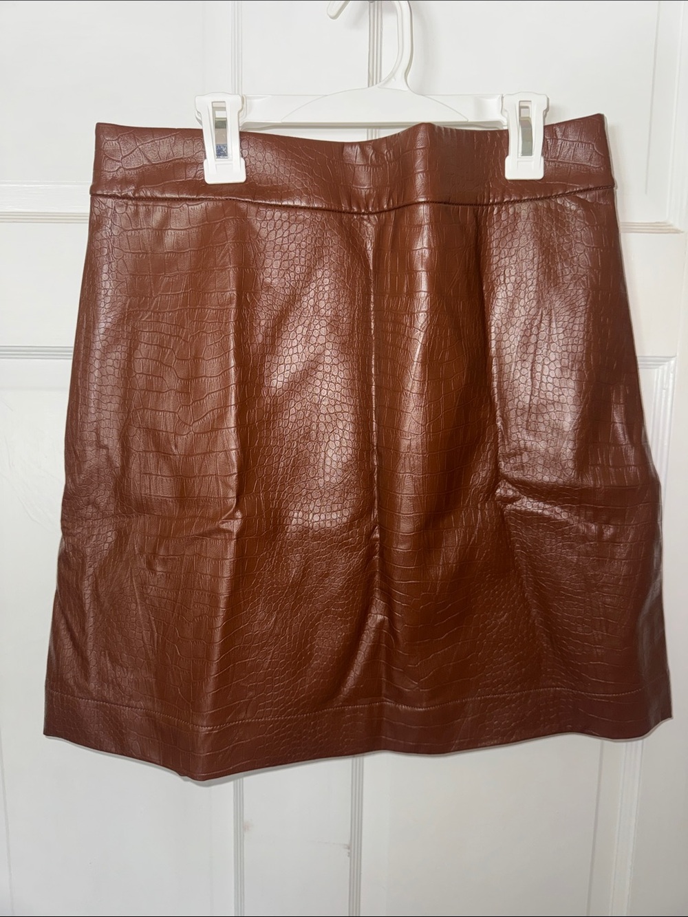 J. Crew Croc-Embossed Faux Leather Mini Skirt in Chestnut Brown